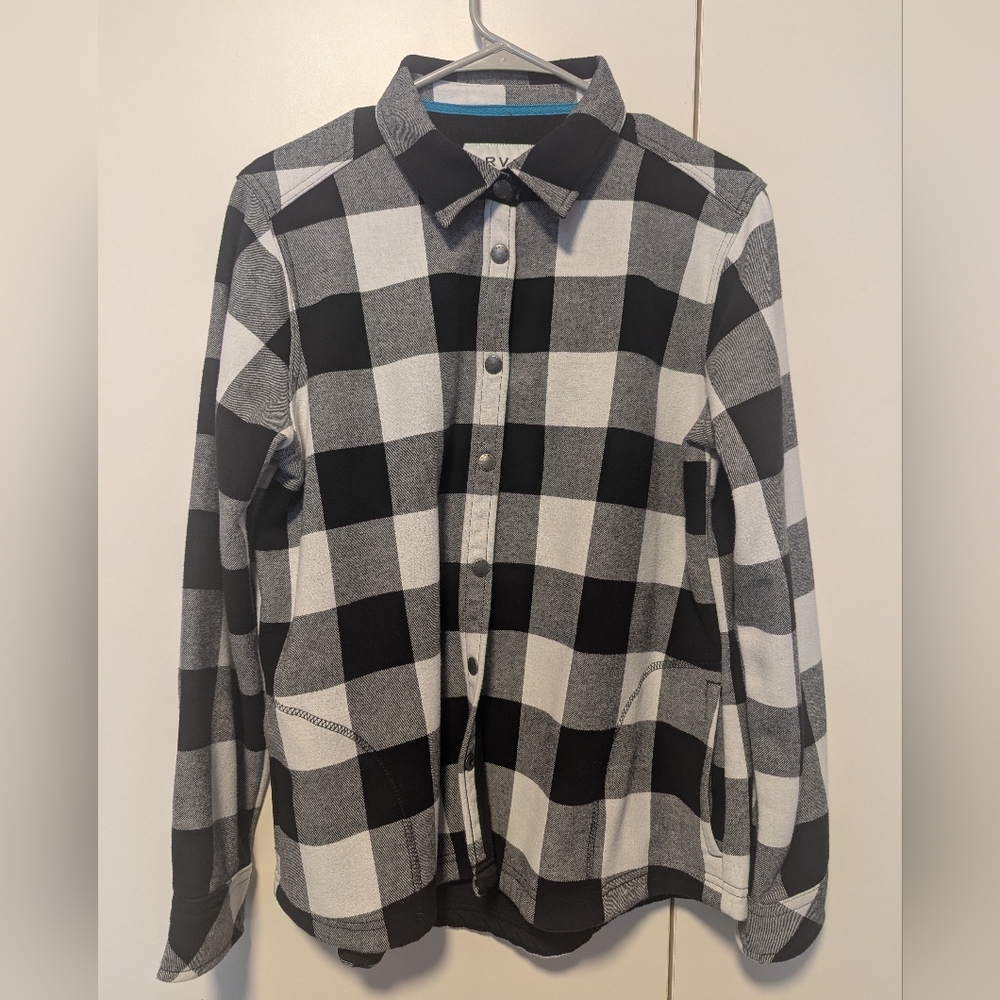 Orvis Women's Black Buffalo Plaid Flannel Fleece Lined Snap Shirt